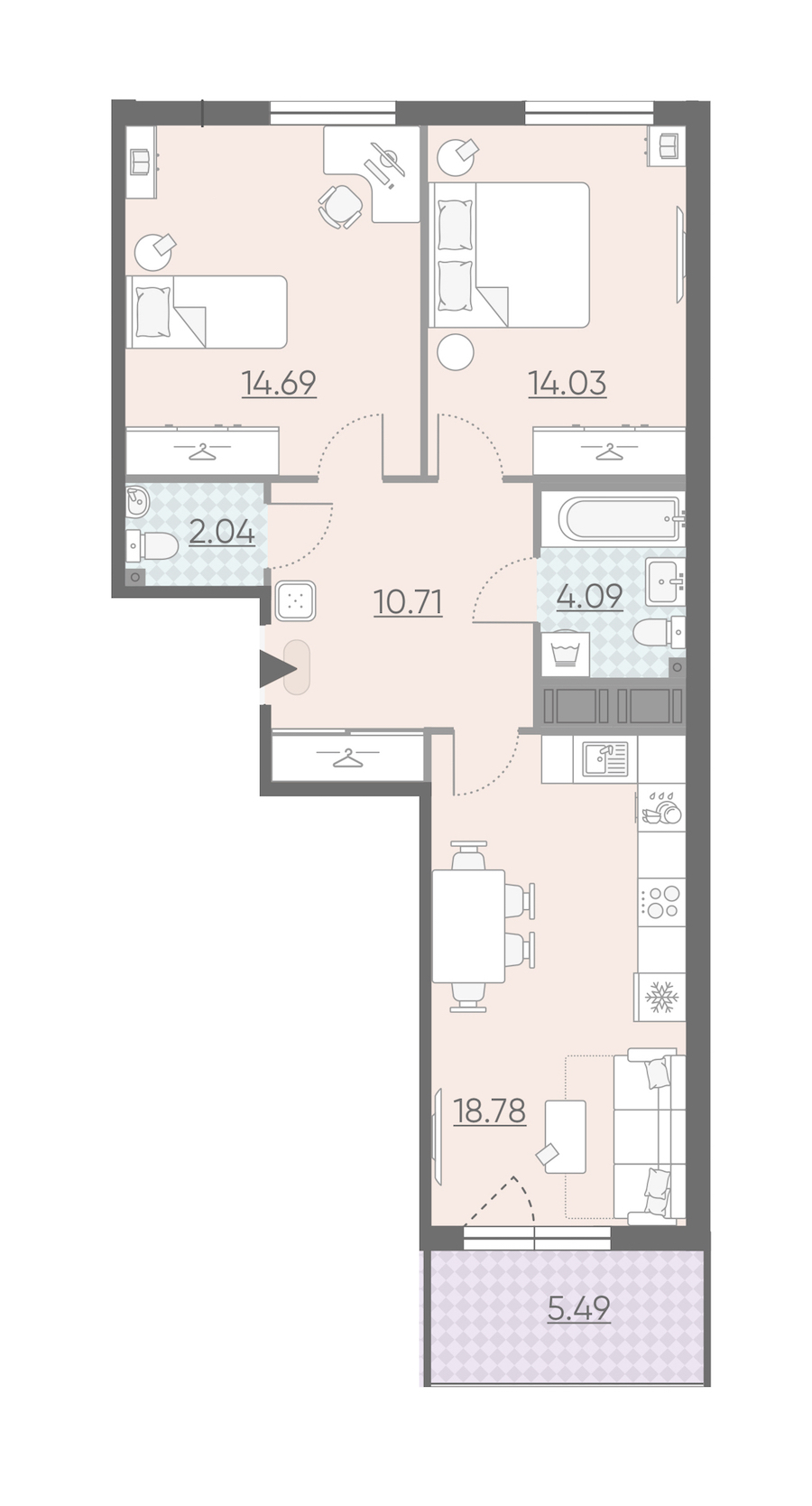 Двухкомнатная квартира в : площадь 67.09 м2 , этаж: 8 – купить в Санкт-Петербурге